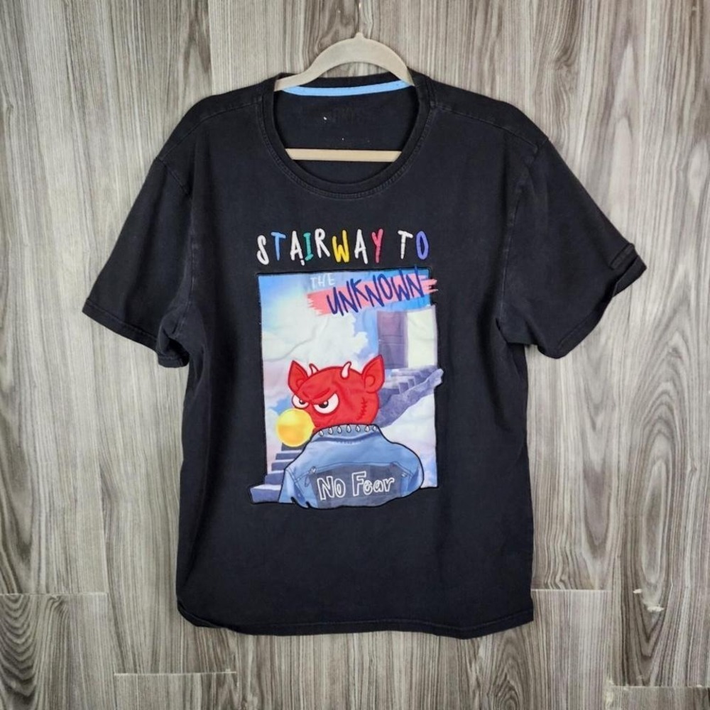 BKYS Mens Stairway To The Unknown Graphic T-Shirt Black XL No Fear‎ Streetwear